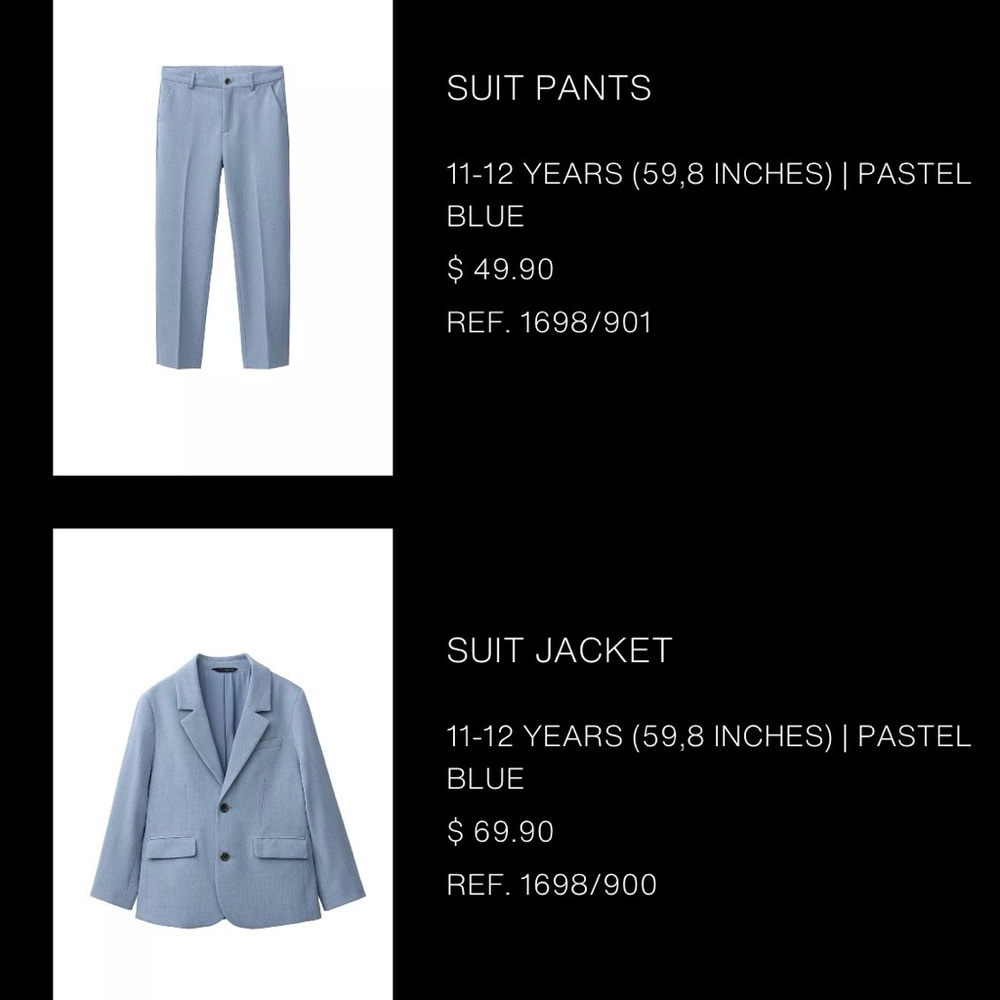 ZARA Boys Light Blue Suit- size 11-12. NWT